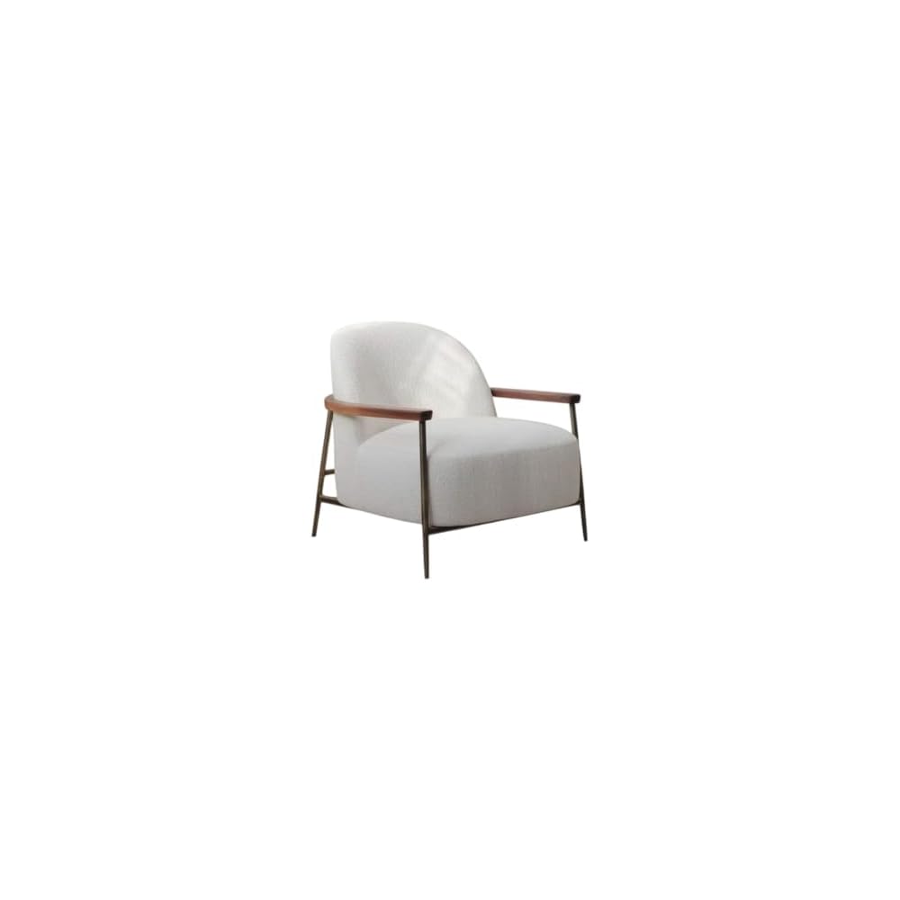 Modern Bouclé Accent Chair with Metal Frame and Wood Armrests, Upholstered Lounge Armchair, Contemporary Leisure Chair for Living Room, Bedroom, Office (White)