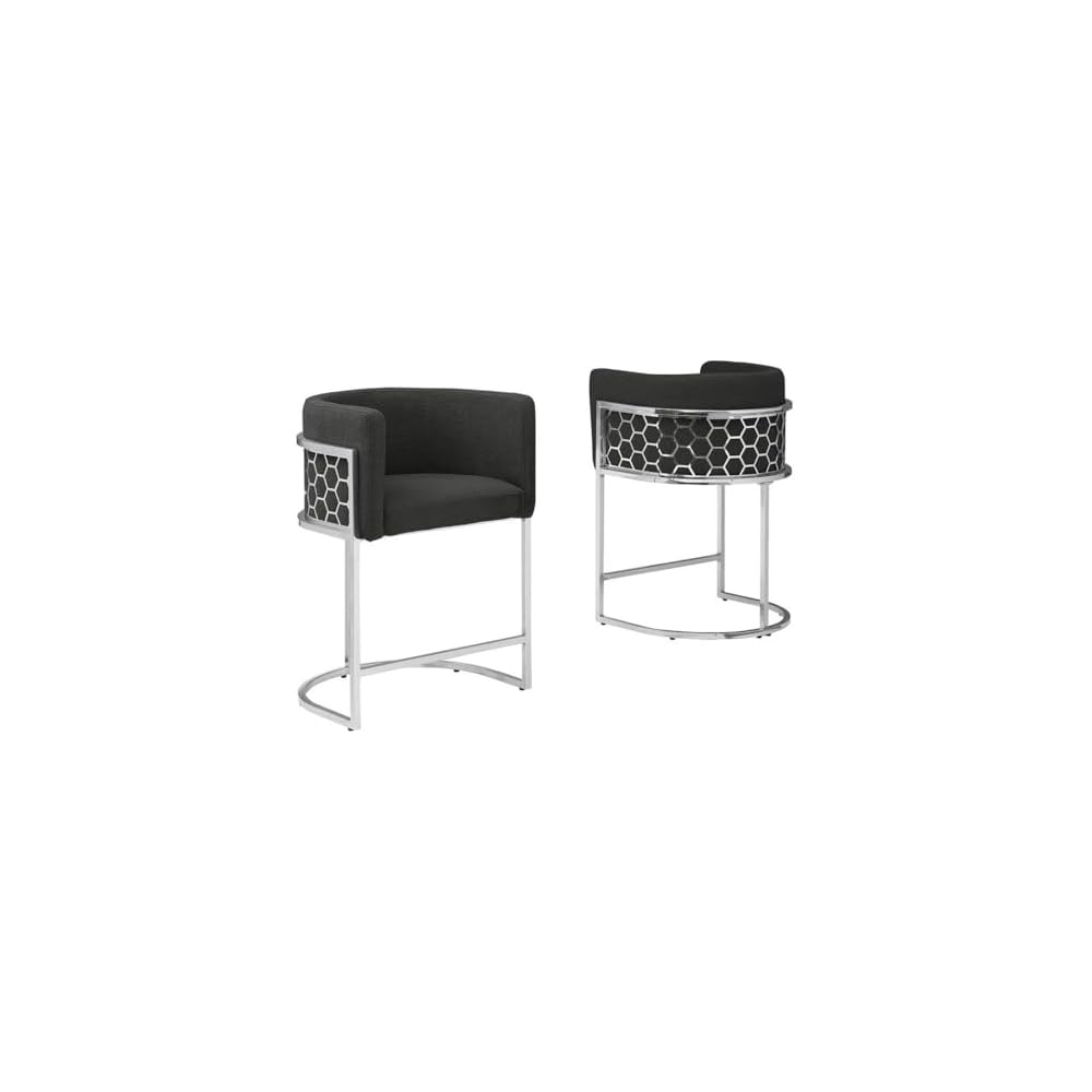 Best Quality Furniture TM THE Best Choice for Your Home Modern Honeycomb Armchairs with Chrome Base, Silver or Gold Frame Options (Teddy Fabric, Black/Silver, Counter Height Chair)