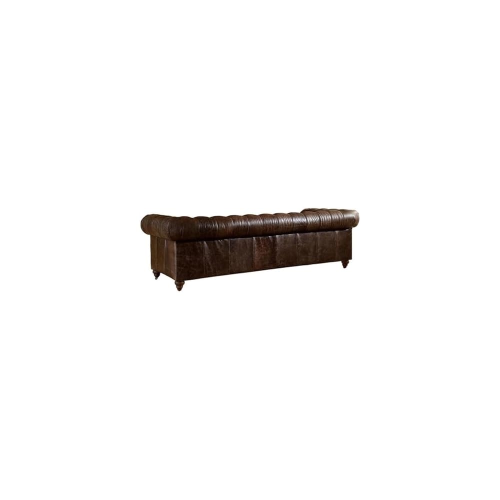 Pemberly Row Top Grain Leather Fully Assembled Chesterfield 95" Leather Sofa in Brown Finish, Full-Size Living Room Seating, Upholstered Leather Sofa for Residential or Commercial Use