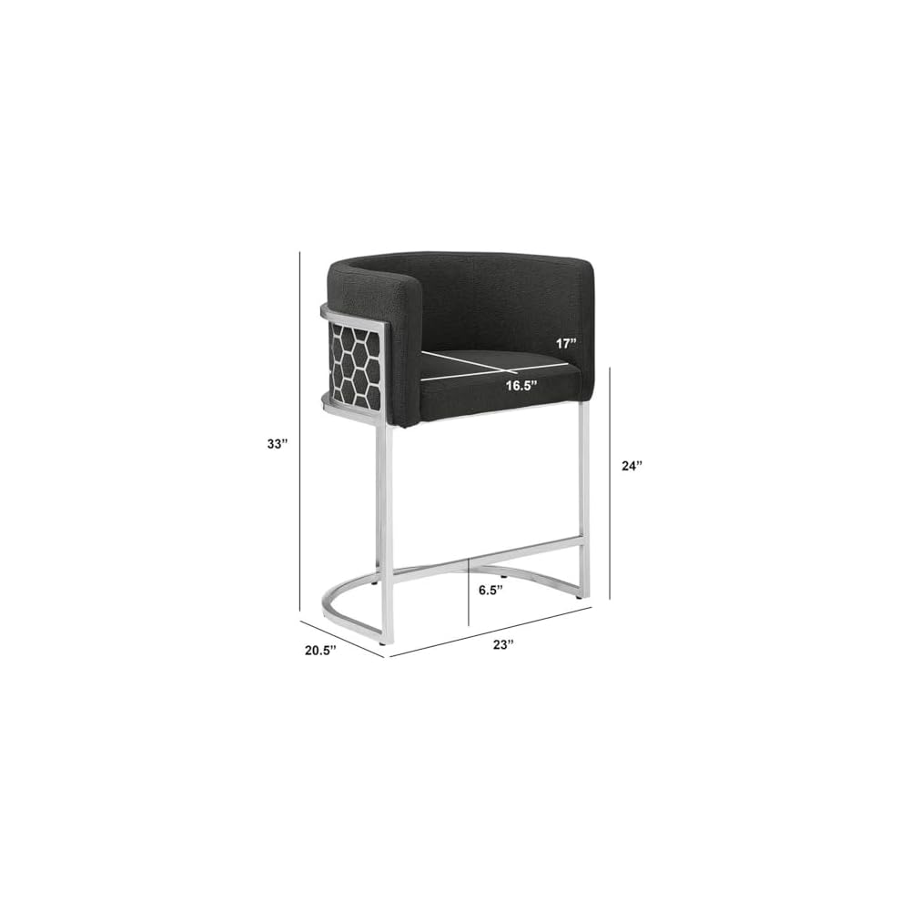 Best Quality Furniture TM THE Best Choice for Your Home Modern Honeycomb Armchairs with Chrome Base, Silver or Gold Frame Options (Teddy Fabric, Black/Silver, Counter Height Chair)