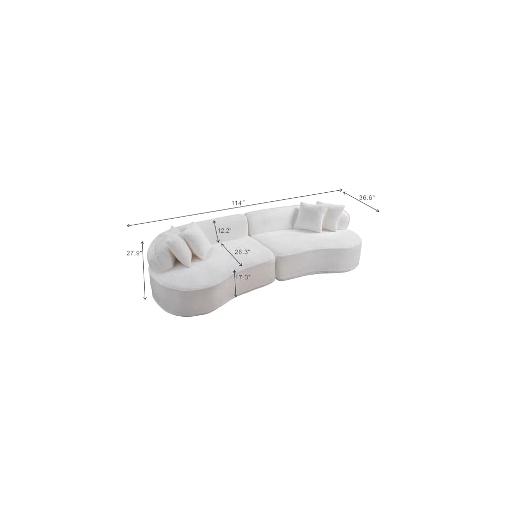 114-Inch Curved Boneless Modular Sofa Compressed 4-Seat Cloud Couch with 4 Pillows, Modern Curved Boneless Foam Sofa Floor Deep Seat Cloud Couch for Living Room Bedroom