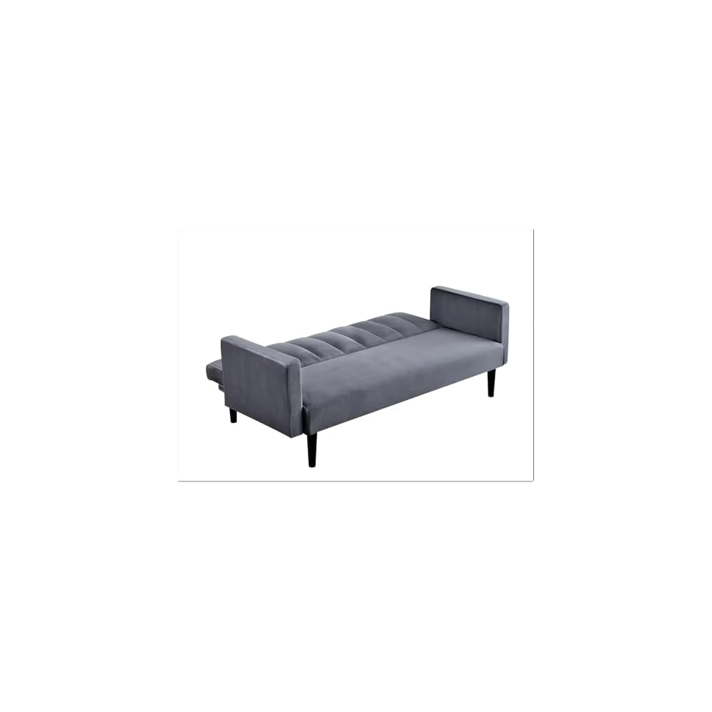 Container Furniture Direct 72" Velvet Convertible Futon Sofa Bed - Full Out Twin Sleeper Couch w/Channel Stitch, Wood Frame & High-Density Foam - Space-Saving for Apartments/Dorms, Grey