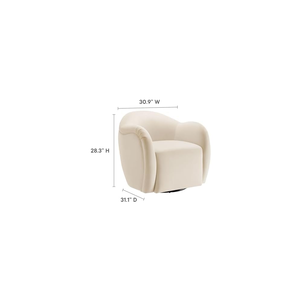 Modway Compose Performance Velvet Swivel Armchair in Alabaster - Barrel Accent Chair - Comfy Round Single Sofa Chair with 360° Rotation - Modern Upholstered Club Chair for Living Room, Bedroom