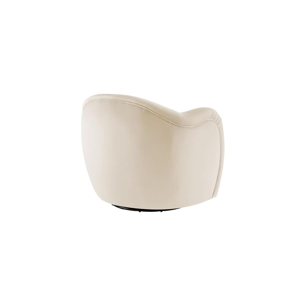 Modway Compose Performance Velvet Swivel Armchair in Alabaster - Barrel Accent Chair - Comfy Round Single Sofa Chair with 360° Rotation - Modern Upholstered Club Chair for Living Room, Bedroom