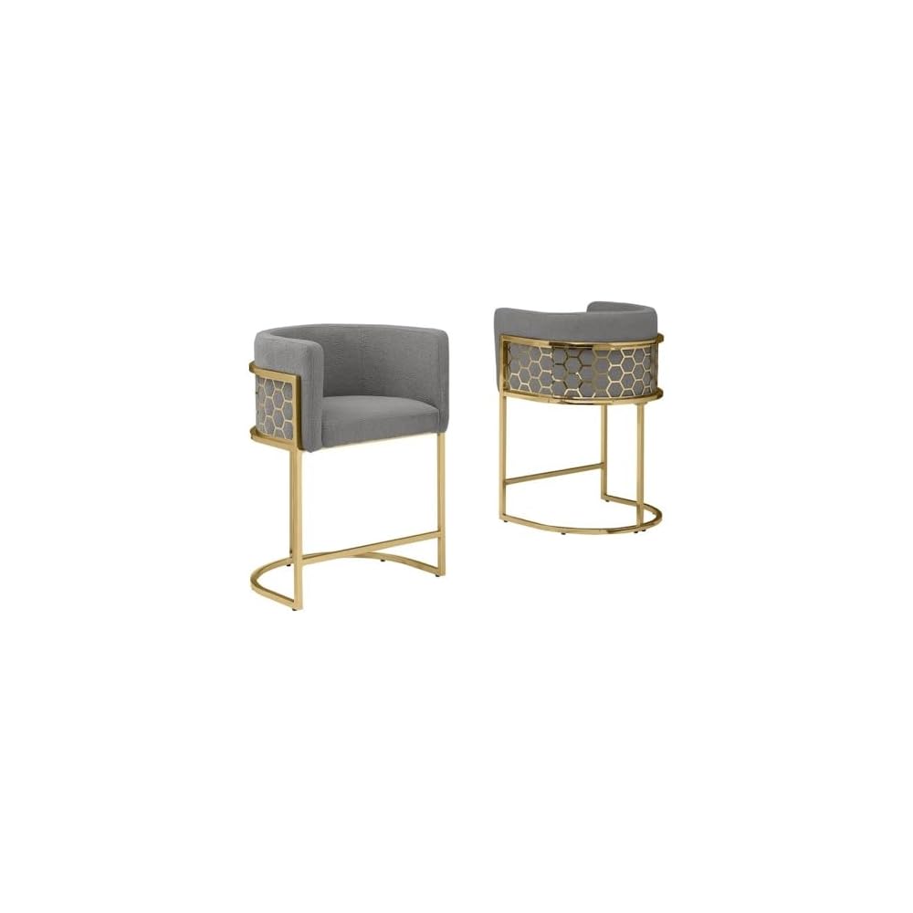 Best Quality Furniture TM THE Best Choice for Your Home Modern Honeycomb Armchairs with Chrome Base, Silver or Gold Frame Options (Teddy Fabric, Black/Silver, Counter Height Chair)