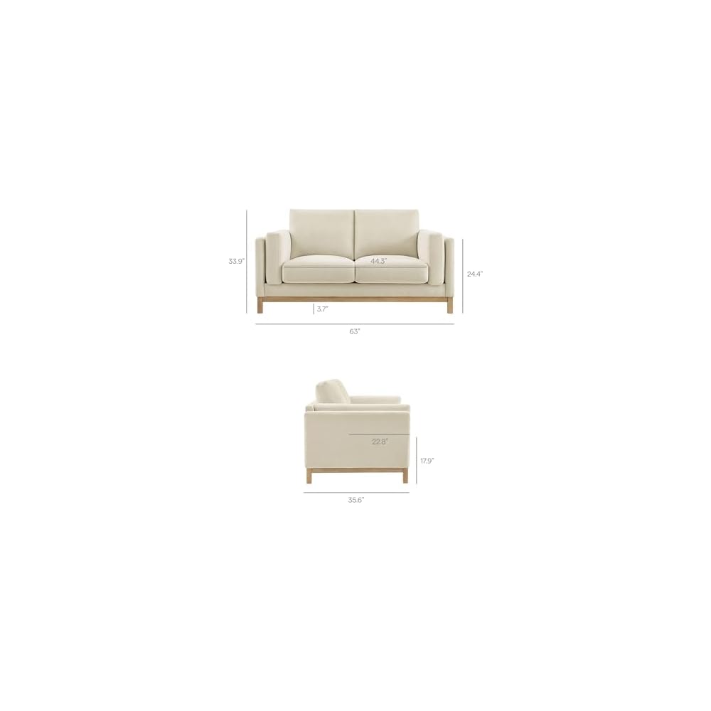 Modway Roscoe 63 Inch Fabric Loveseat in Ivory - Comfortable Upholstered 2 Seater Couch for Living Room, Apartment, or Office Seating