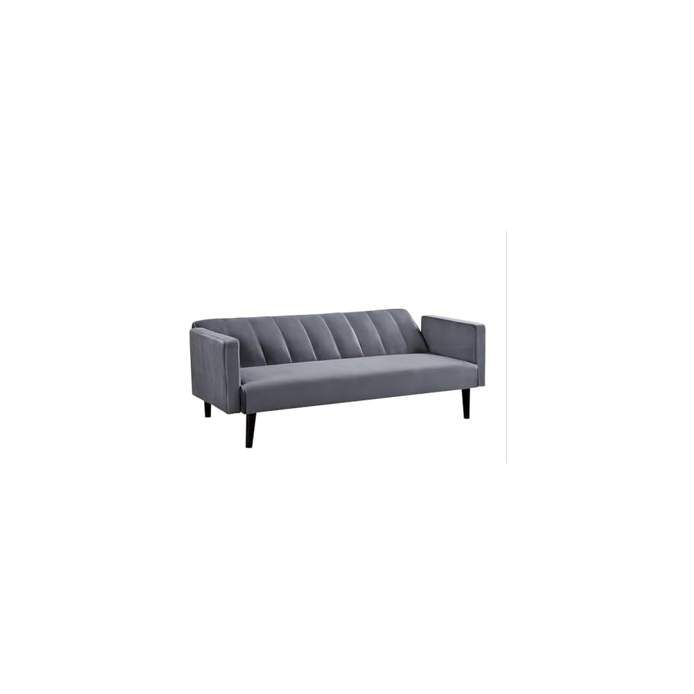 Container Furniture Direct 72" Velvet Convertible Futon Sofa Bed - Full Out Twin Sleeper Couch w/Channel Stitch, Wood Frame & High-Density Foam - Space-Saving for Apartments/Dorms, Grey