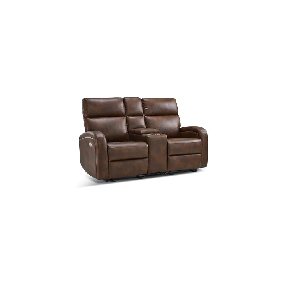 MCombo Zero Wall Recliner Loveseat, 2-Seat Power Wall Hugger Sofa with USB & Type-C Dual Ports, for Small Space Living Room RV, Faux Leather PR646 (Dark Brown, Loveseat with Console)