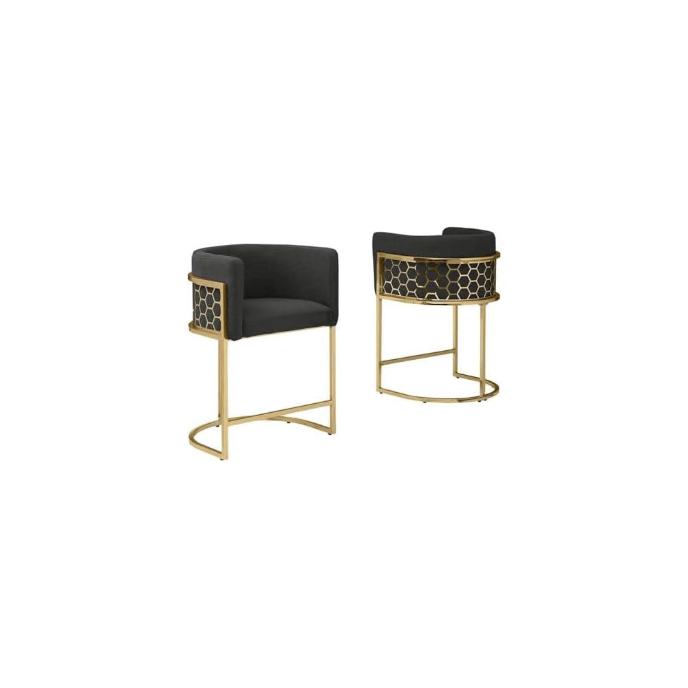 Best Quality Furniture TM THE Best Choice for Your Home Modern Honeycomb Armchairs with Chrome Base, Silver or Gold Frame Options (Teddy Fabric, Black/Silver, Counter Height Chair)