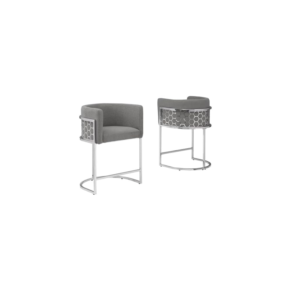 Best Quality Furniture TM THE Best Choice for Your Home Modern Honeycomb Armchairs with Chrome Base, Silver or Gold Frame Options (Teddy Fabric, Black/Silver, Counter Height Chair)
