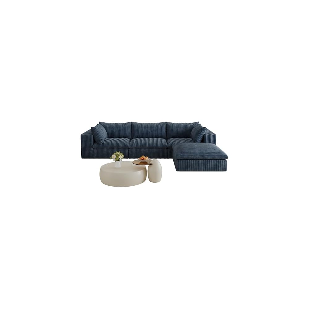 KEIKI 118.2" Oversized Cloud Sofa with Ottoman, Deep Seat Couch with 2 Pillows, DIY Combination Seat for Living Room, Bedroom,Conference Room,Apartment, Blue