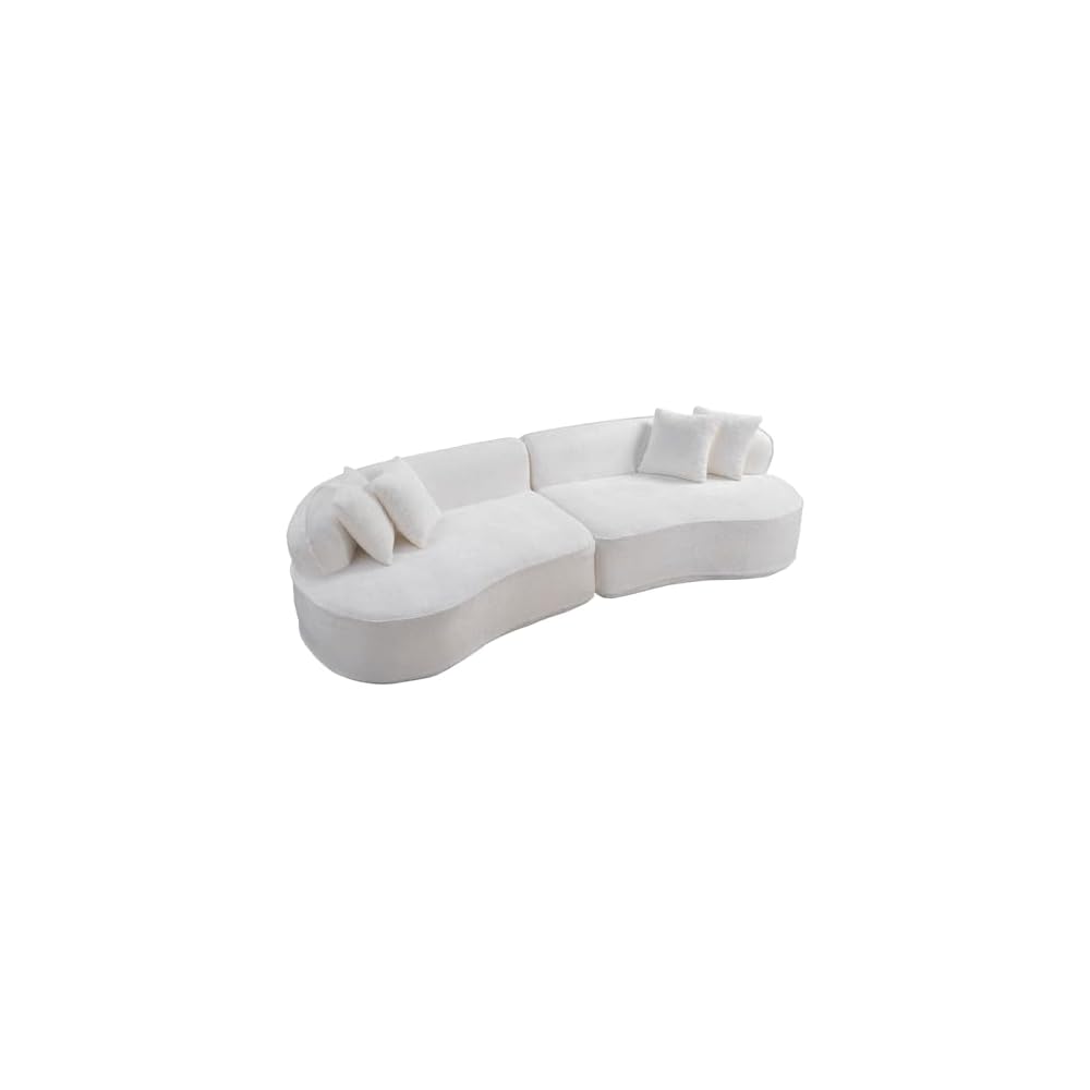 114-Inch Curved Boneless Modular Sofa Compressed 4-Seat Cloud Couch with 4 Pillows, Modern Curved Boneless Foam Sofa Floor Deep Seat Cloud Couch for Living Room Bedroom
