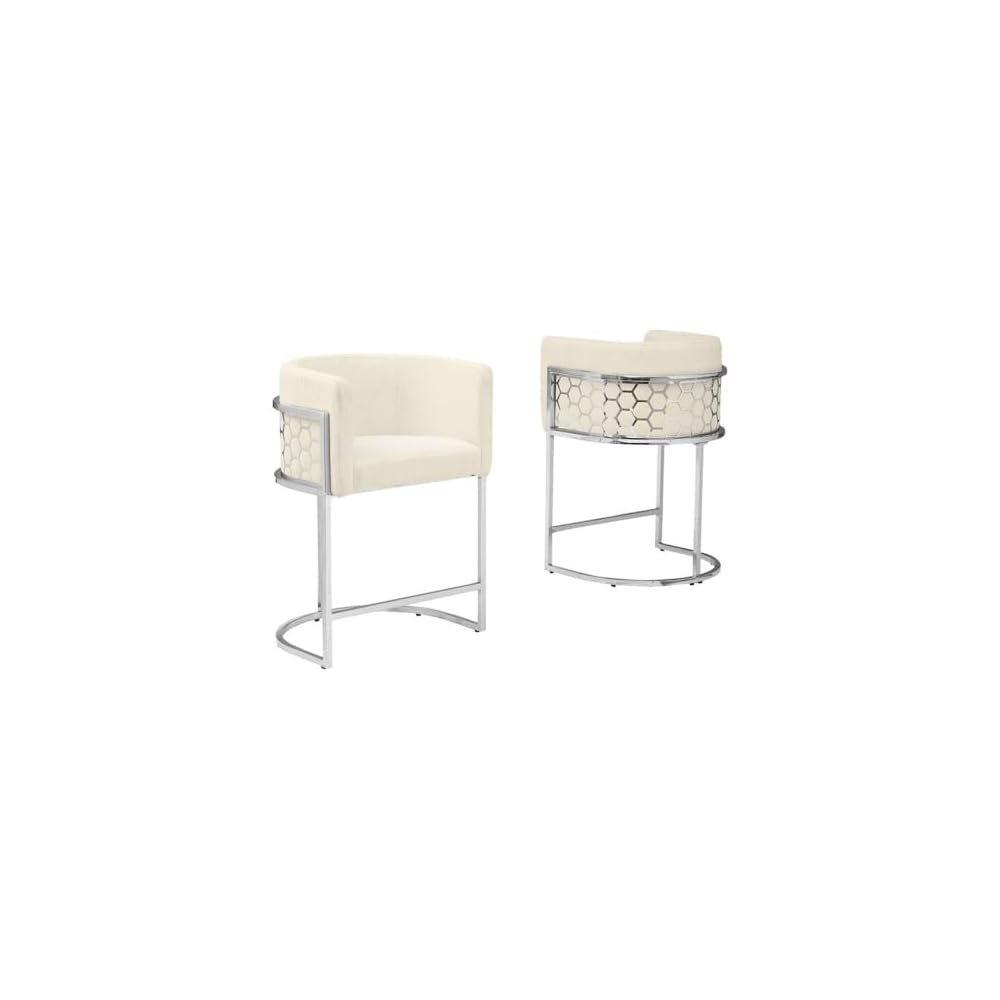 Best Quality Furniture TM THE Best Choice for Your Home Modern Honeycomb Armchairs with Chrome Base, Silver or Gold Frame Options (Teddy Fabric, Black/Silver, Counter Height Chair)