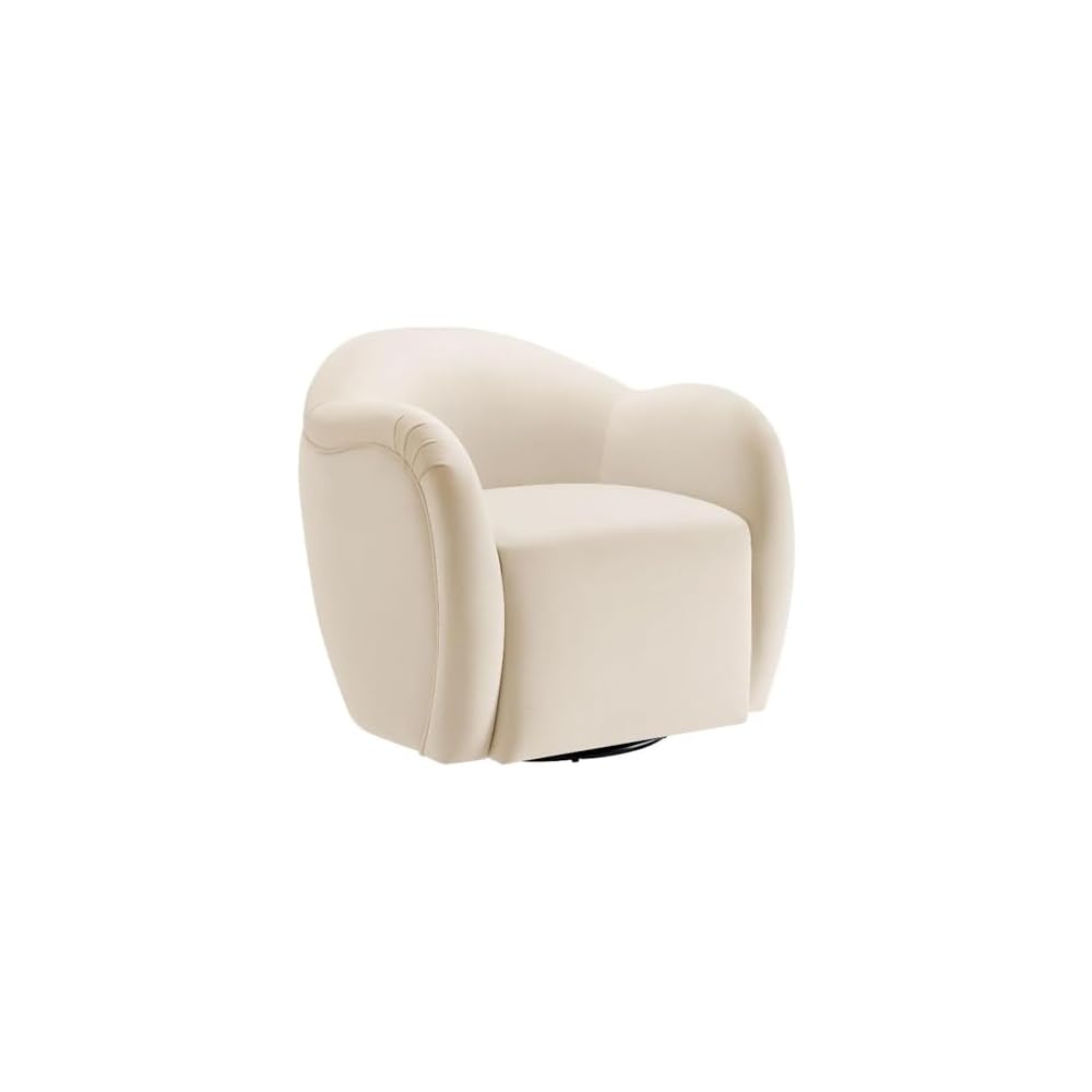 Modway Compose Performance Velvet Swivel Armchair in Alabaster - Barrel Accent Chair - Comfy Round Single Sofa Chair with 360° Rotation - Modern Upholstered Club Chair for Living Room, Bedroom