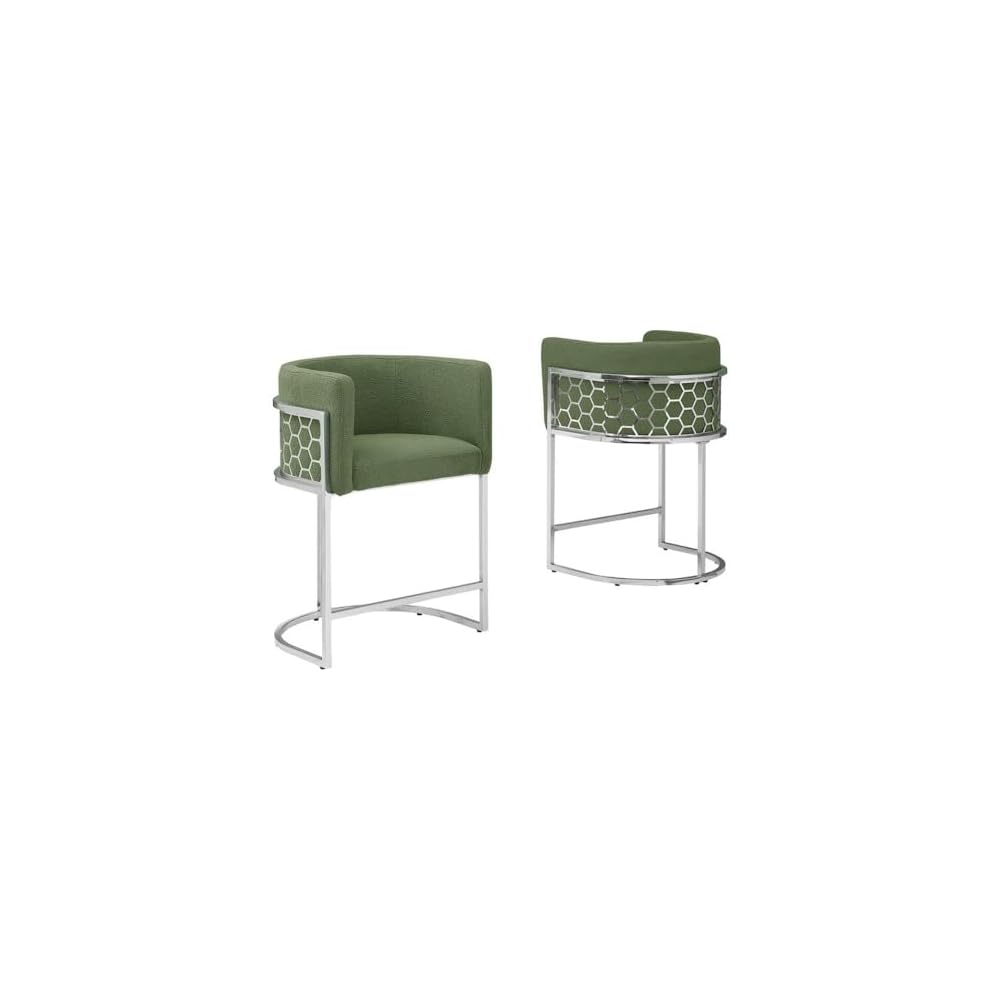 Best Quality Furniture TM THE Best Choice for Your Home Modern Honeycomb Armchairs with Chrome Base, Silver or Gold Frame Options (Teddy Fabric, Black/Silver, Counter Height Chair)