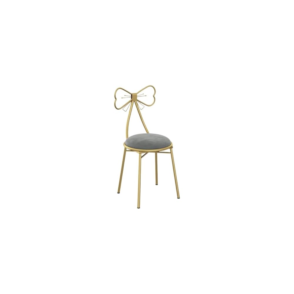 Vanity Chair for Makeup Room, Mid-Century Modern Velvet Makeup Chair with Butterfly Backrest Metal Legs for Bedroom Living Room, Gray1