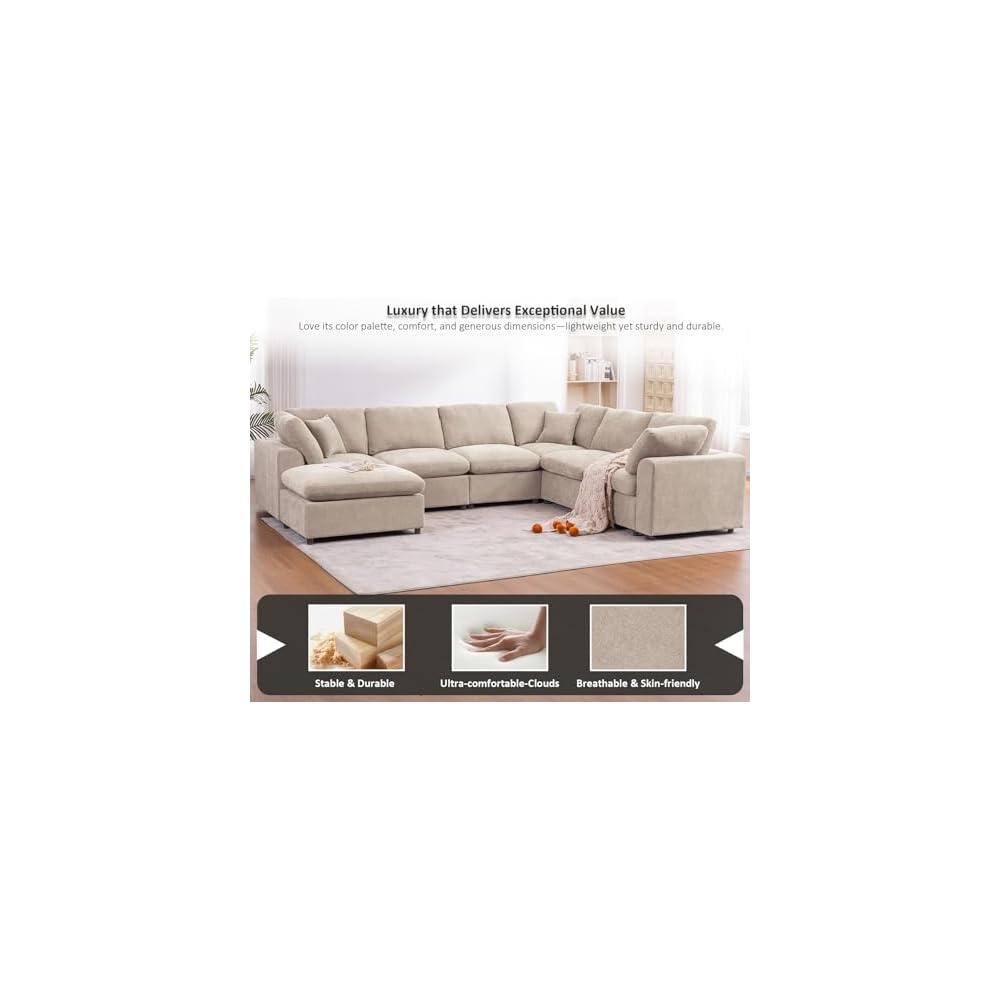 Oversized Modular Sectional Sofa Couch for Living Room, Light Camel