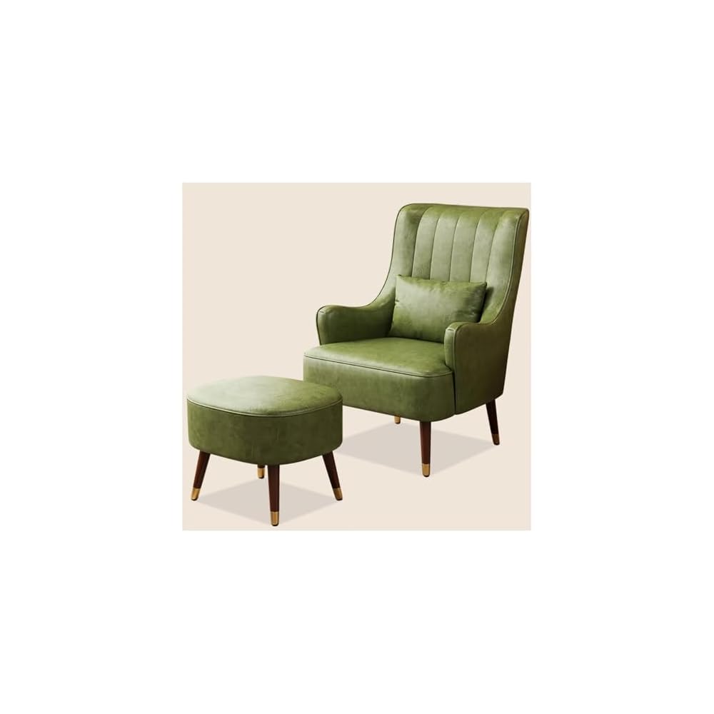 PU Leather Accent Chair Italian Style Single Sofa Genuine Leather Cigar American Style Exquisite Furniture Compression Resistant & Collapse Resistant for Living Lounge Whisky Bar(with Footstool)