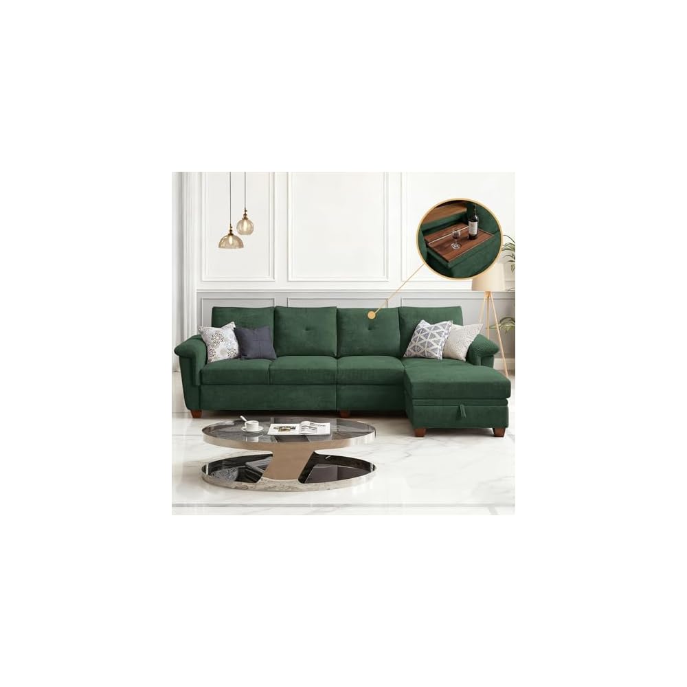 Sectional Sofa, L Shaped Couches for Living Room, Green