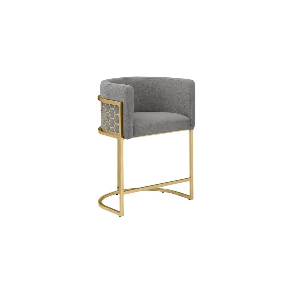 Best Quality Furniture TM THE Best Choice for Your Home Modern Honeycomb Armchairs with Chrome Base, Silver or Gold Frame Options (Teddy Fabric, Black/Silver, Counter Height Chair)
