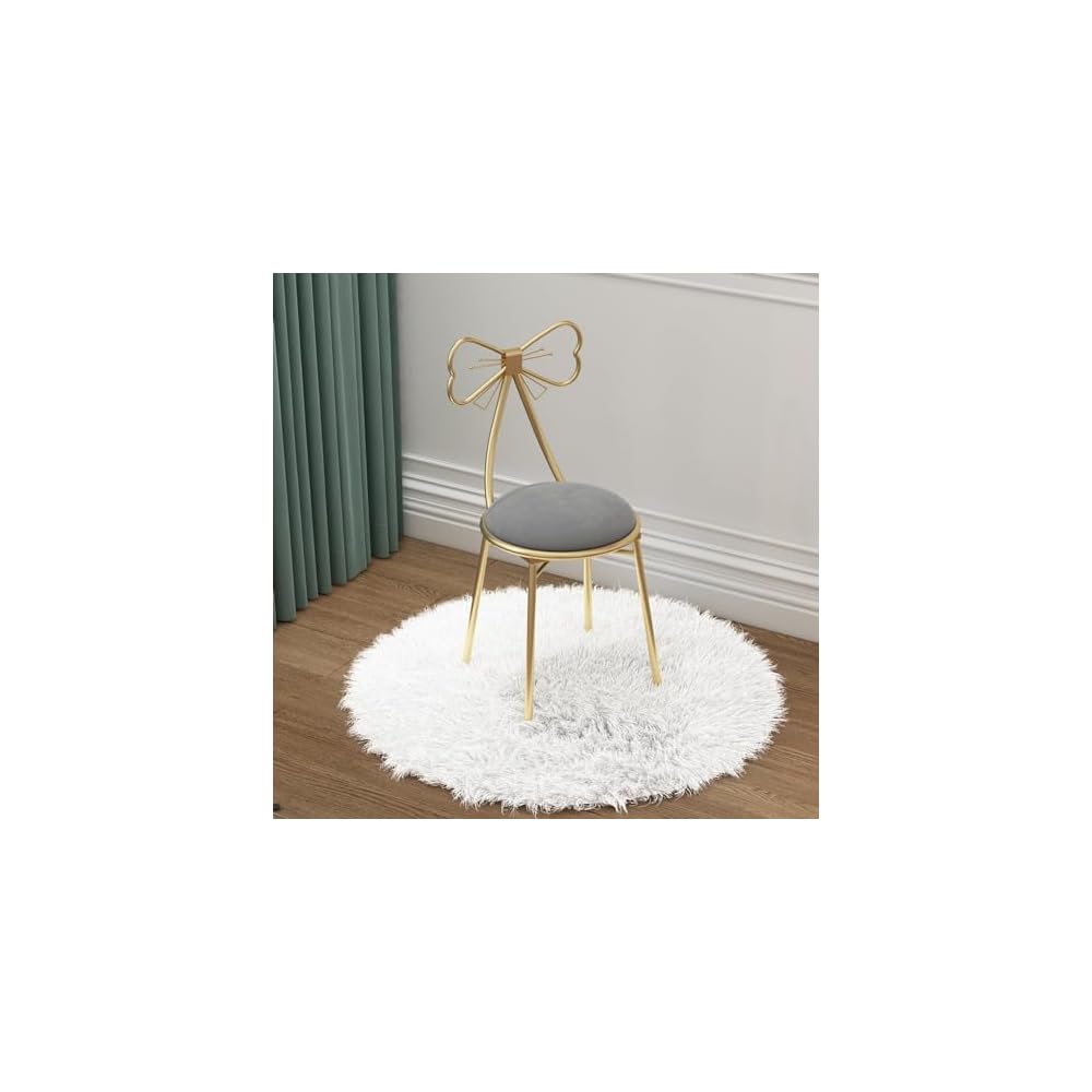 Vanity Chair for Makeup Room, Mid-Century Modern Velvet Makeup Chair with Butterfly Backrest Metal Legs for Bedroom Living Room, Gray1
