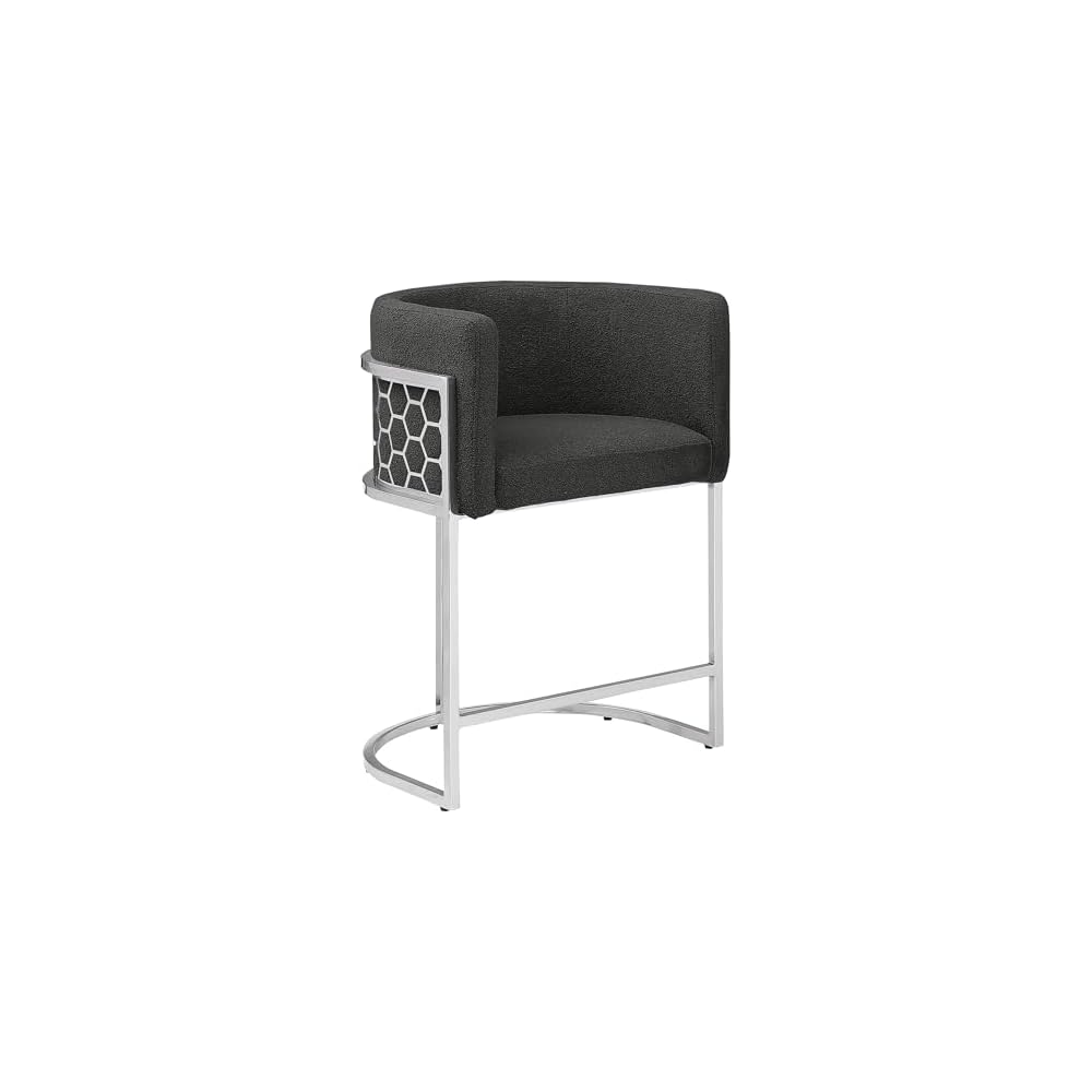 Best Quality Furniture TM THE Best Choice for Your Home Modern Honeycomb Armchairs with Chrome Base, Silver or Gold Frame Options (Teddy Fabric, Black/Silver, Counter Height Chair)