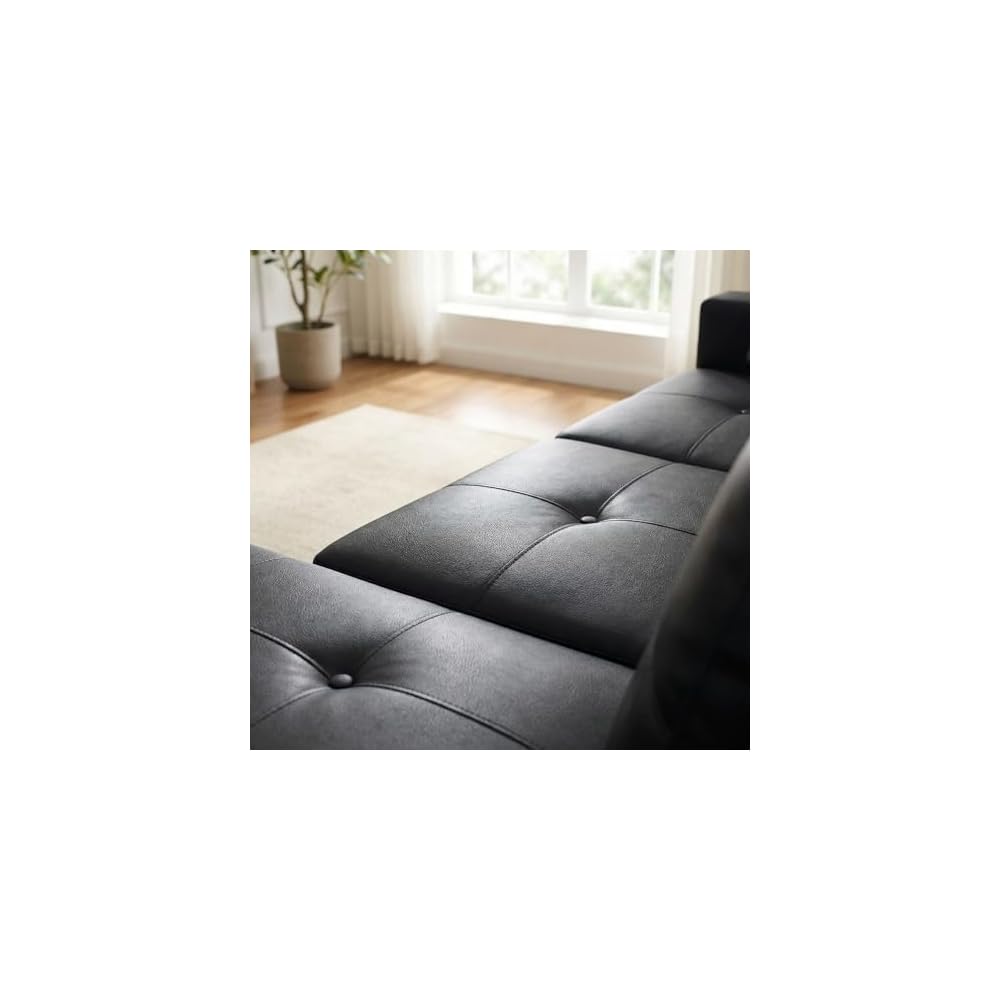 103.5" Modular Leather Sectional Sofa, 4-Seat L-Shaped Couch with Chaise & Storage Ottoman, 3-Piece Convertible Living Room Furniture Set for Apartment Office, Black
