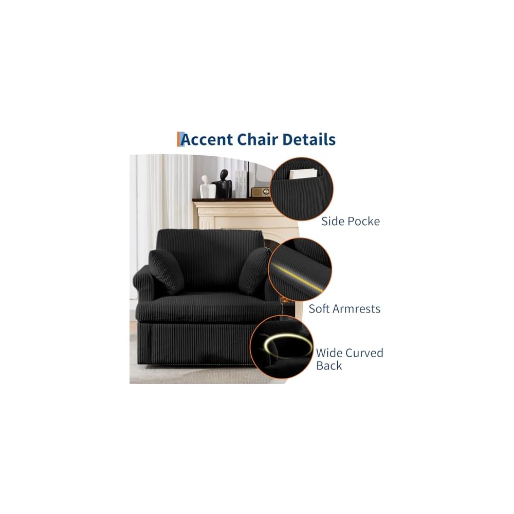 Modern Swivel Chair,360° Swivel Armchair with 2 Pillows,Corduroy Ergonomic Lounge Reading Chairs Single Sofa for Living Room/Bedroom/Office