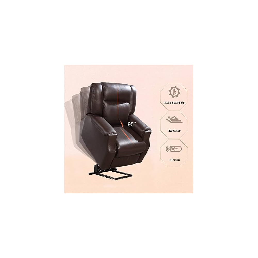 Power Lift Recliner Chair Electric Lift Chair for Elderly Easy to Install Easy to Clean Leather Living Room Chair Sofa (Dark Brown)