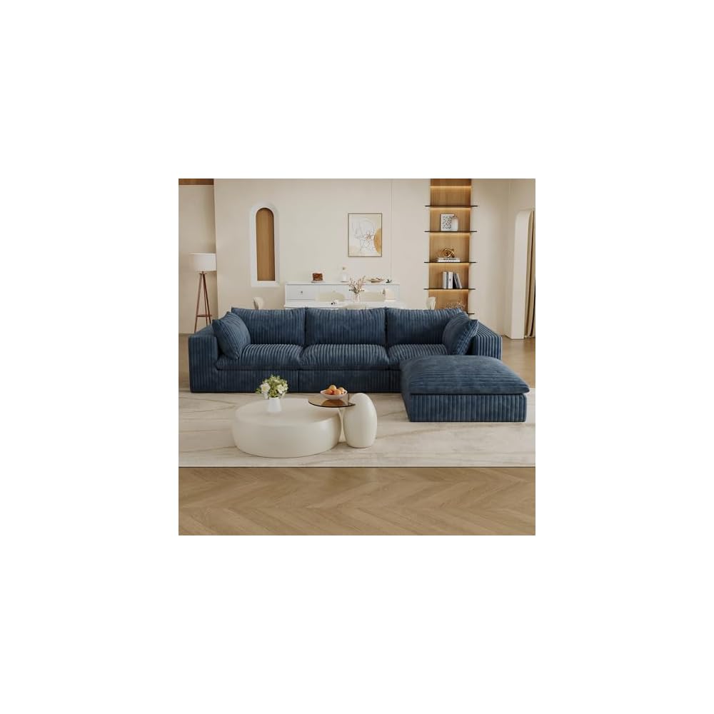 KEIKI 118.2" Oversized Cloud Sofa with Ottoman, Deep Seat Couch with 2 Pillows, DIY Combination Seat for Living Room, Bedroom,Conference Room,Apartment, Blue
