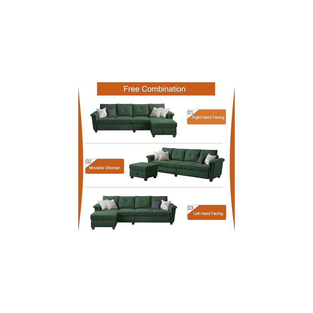 Sectional Sofa, L Shaped Couches for Living Room, Green