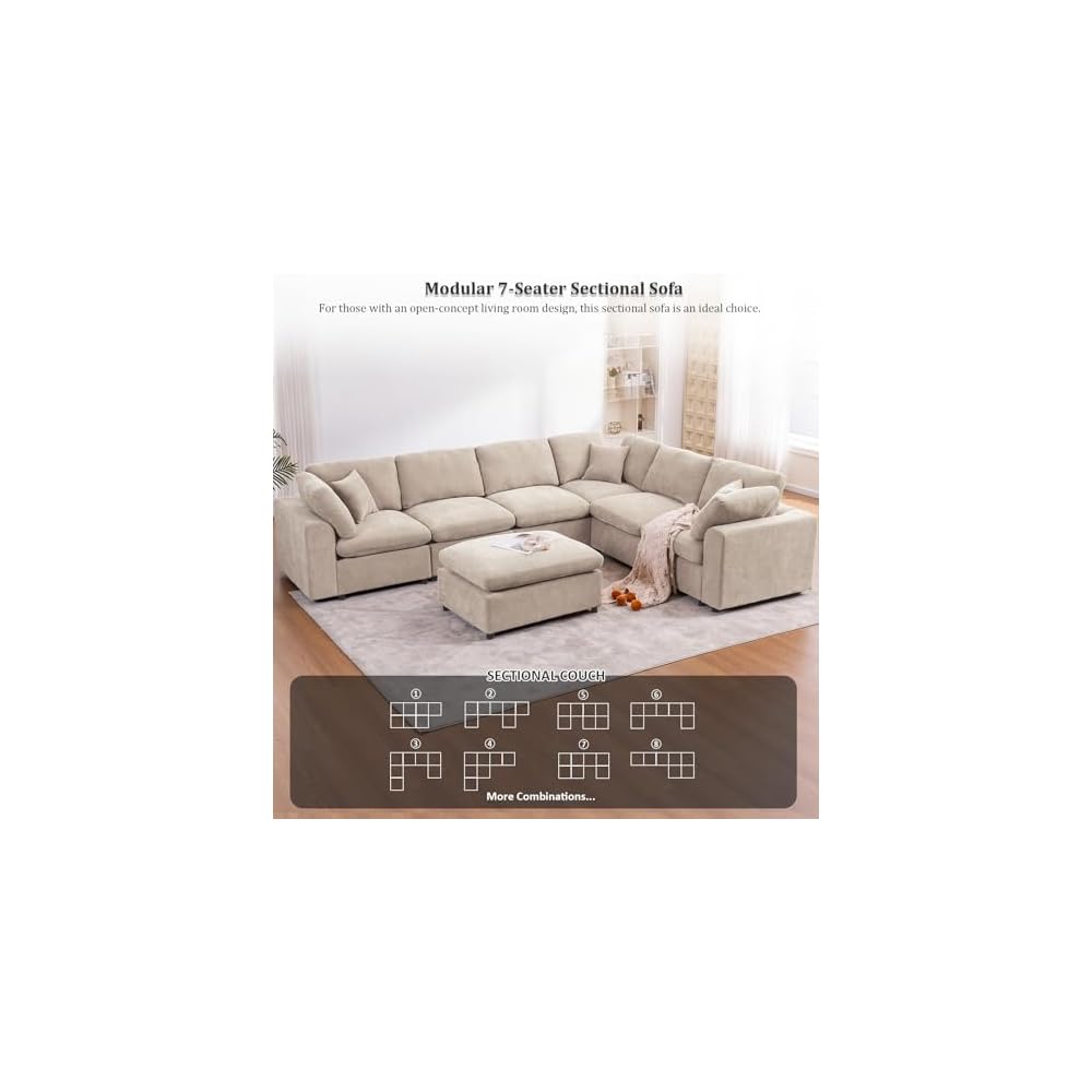 Oversized Modular Sectional Sofa Couch for Living Room, Light Camel