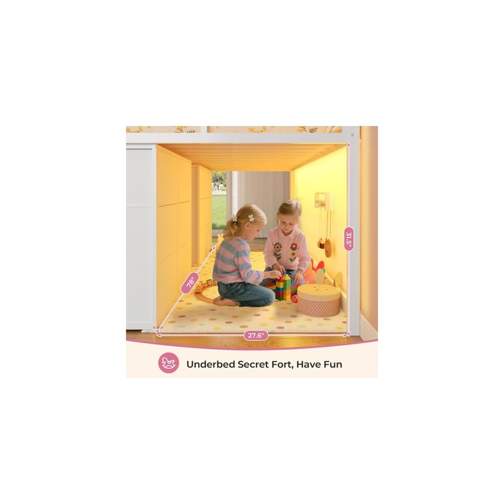 ADORNEVE Low Loft Bed Twin Size with 8 Storage Drawers for Kids, White