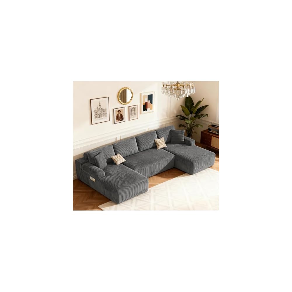126" Boneless Sectional Couch, U-Shaped Modular Sofa with Chaise, Gray