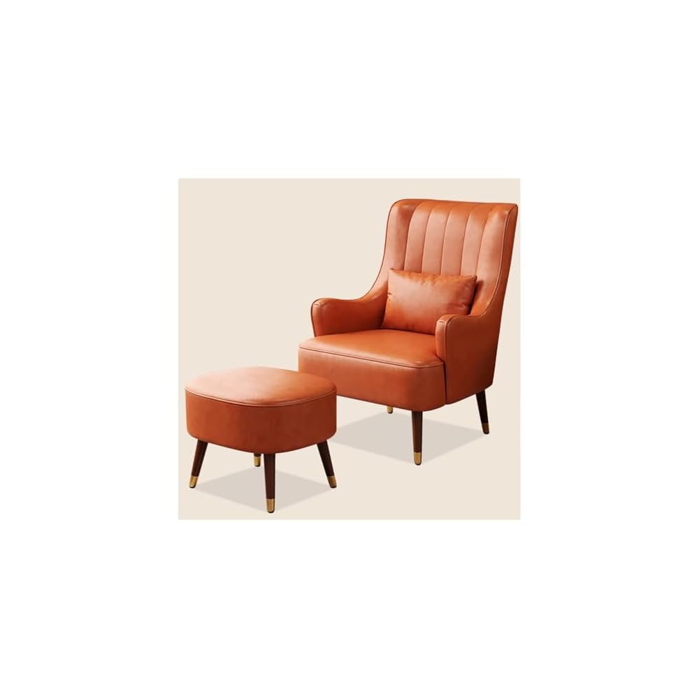 PU Leather Accent Chair Italian Style Single Sofa Genuine Leather Cigar American Style Exquisite Furniture Compression Resistant & Collapse Resistant for Living Lounge Whisky Bar(with Footstool)