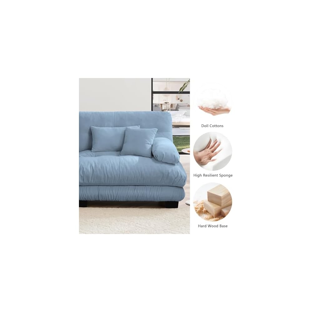 94.4" Convertible Modular Sectional Sofa, Modern Chenille L-Shaped Couch with Ottoman, Comfy 2 Seater Cloud Loveseat Sofa for Small Space, Bedroom, Upholstered Couches for Living Room, Blue