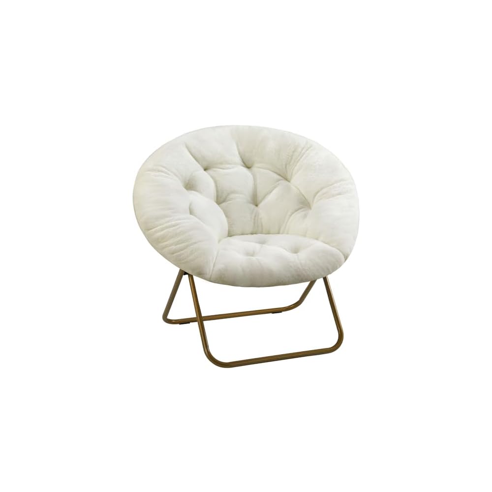 Sweetcrispy Saucer Chairs, Comfy Folding Cozy Faux Fur Living Room Reading Lounge Chair with Soft Thick Padded Seat & Metal Frame Modern Style Bedroom Home Dorm for Kids Adults, X-Large - Peach