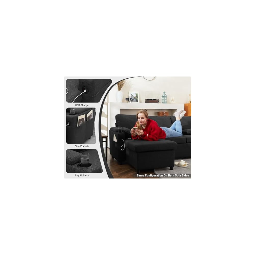 Sofa Bed Pull Out 2 in 1 Sectional Sleeper Sofa L Shaped Couch with Storage
