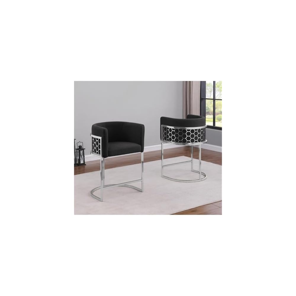 Best Quality Furniture TM THE Best Choice for Your Home Modern Honeycomb Armchairs with Chrome Base, Silver or Gold Frame Options (Teddy Fabric, Black/Silver, Counter Height Chair)