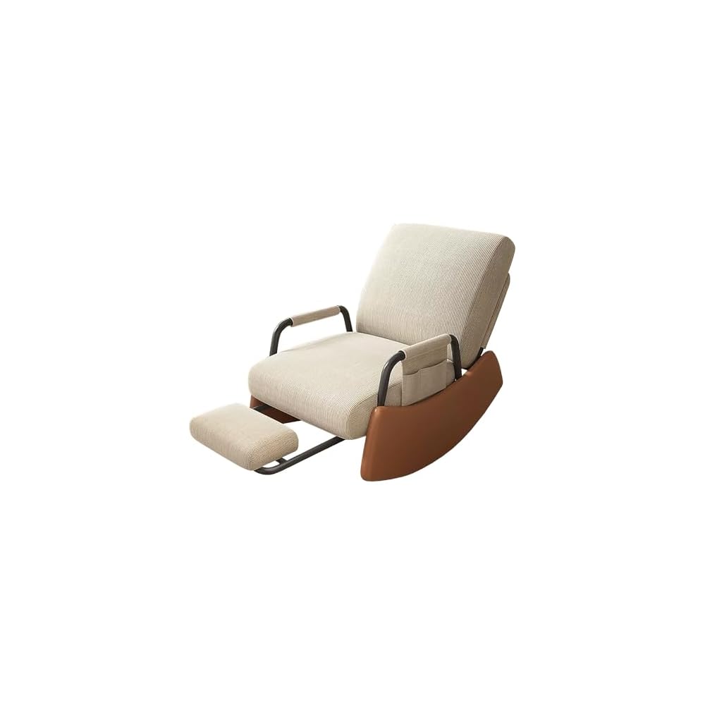 Rocking Chair with Retractable Footrest, Adjustable Backrest, Upholstered Rocker Chair with Side Pocket, Nursery Relax Armchair, Modern Leisure Recliner, for Bedroom, Living Room (Color :