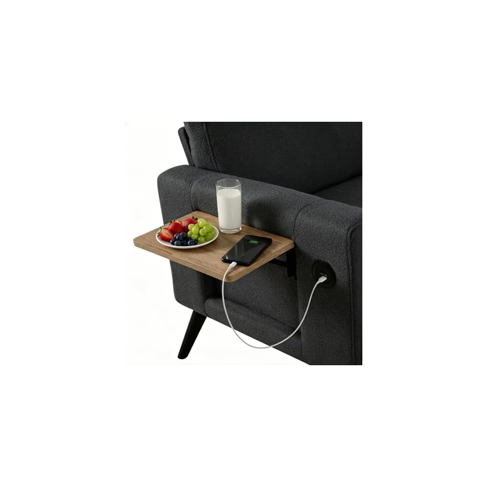 60" Loveseat Sofa with Side Table & USB Port, Modern 2 Seater Small Couch for Bedroom Living Room, Mini Sofa for Small Spaces, Beige, 680lbs Support (Grey)