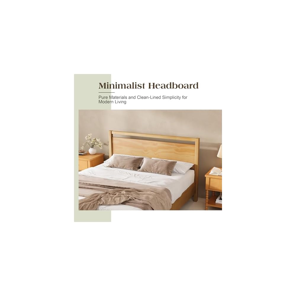 AMERLIFE Minimalist King Size Solid Wood Bed Frame with Headboard
