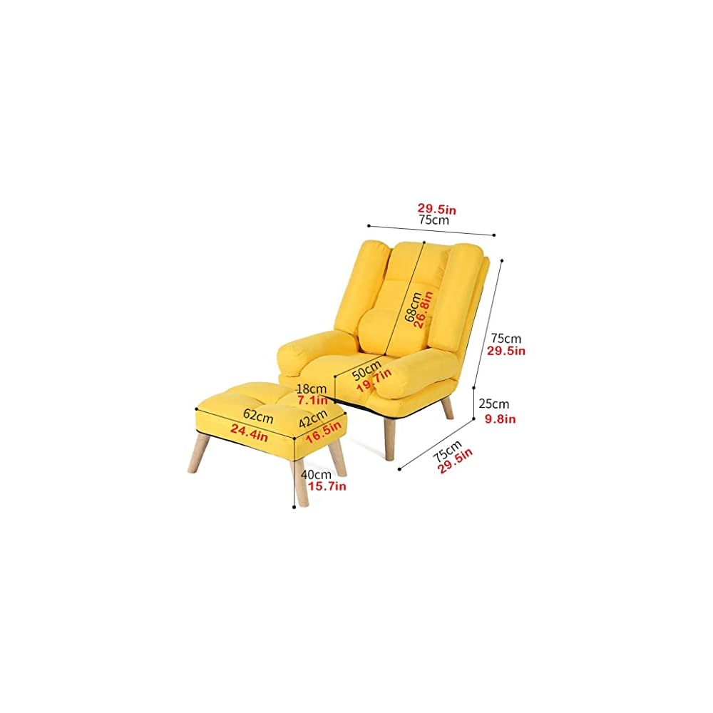 Modern Yellow Recliner Chair with Adjustable Armrest and Foot Rest for Living Room Office Dormitory Bedroom Ergonomic Design for Elderly Comfort