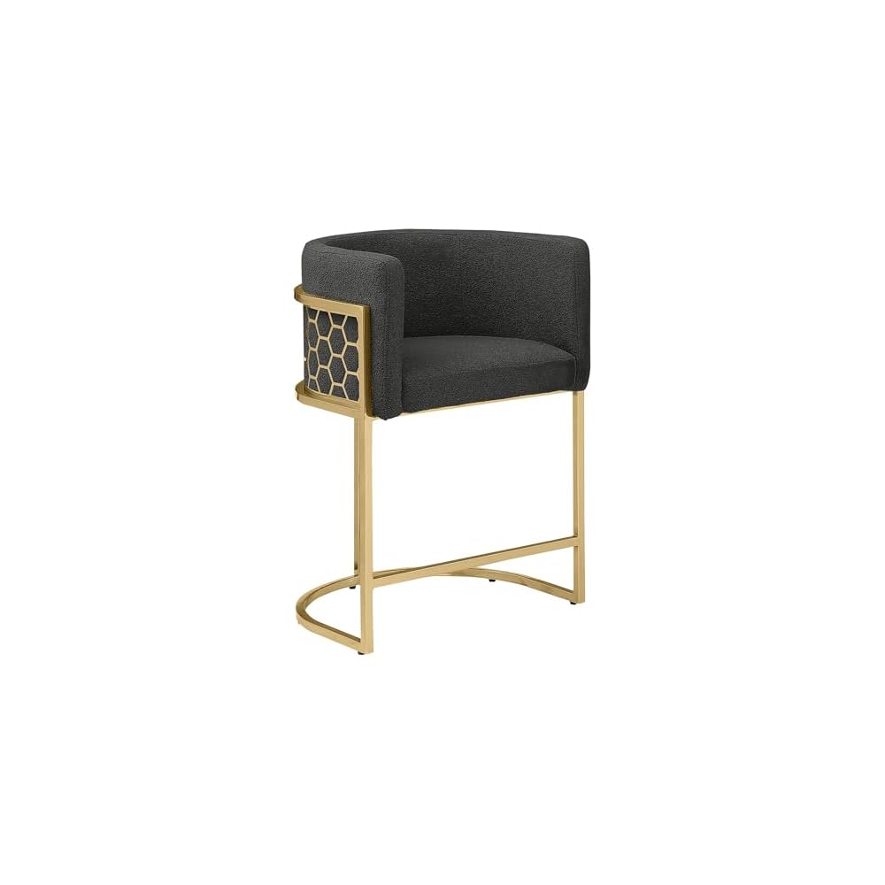 Best Quality Furniture TM THE Best Choice for Your Home Modern Honeycomb Armchairs with Chrome Base, Silver or Gold Frame Options (Teddy Fabric, Black/Silver, Counter Height Chair)