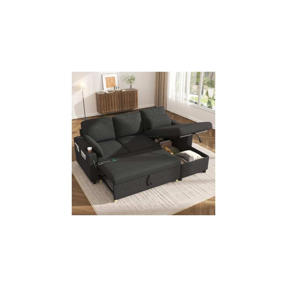 Sofa Bed Pull Out 2 in 1 Sectional Sleeper Sofa L Shaped Couch with Storage