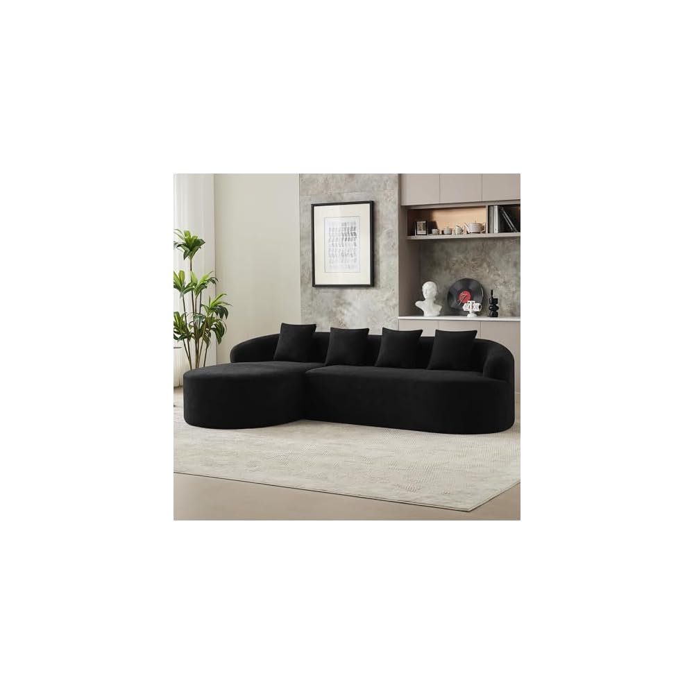 105" Boneless L Shaped Sectional Couch, Curved Cloud Deep Seat Sofa with Chaise Lounge, Oversized 4 Seater Couches for Living Room, No Assembly, Chenille Black