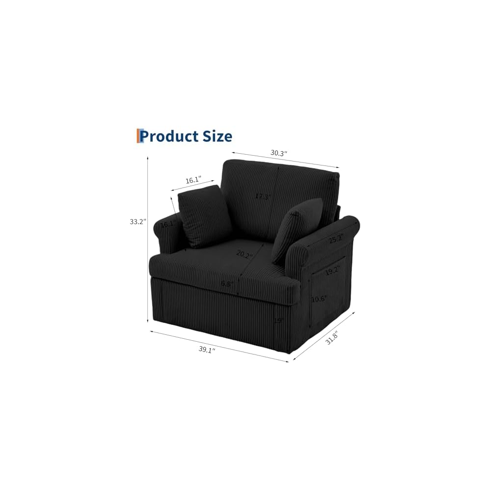 Modern Swivel Chair,360° Swivel Armchair with 2 Pillows,Corduroy Ergonomic Lounge Reading Chairs Single Sofa for Living Room/Bedroom/Office