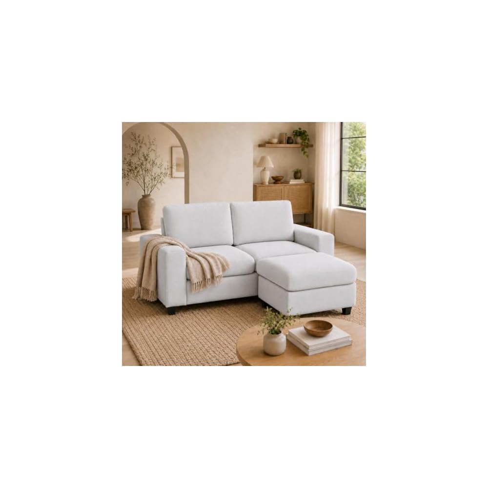 Garvee L Shaped Sectional Sofa with Ottoman, Small Couch for Living Room