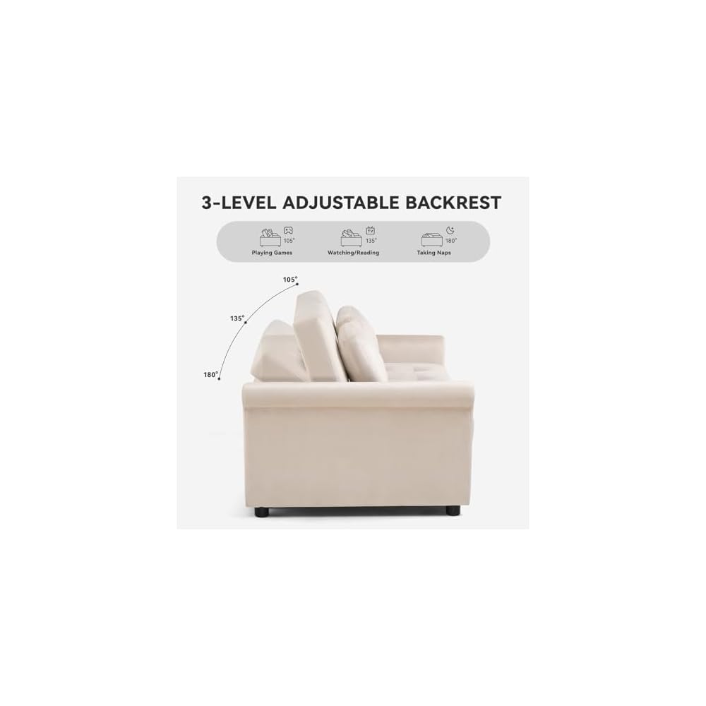 COMHOMA Convertible Sofa Bed,55" Sleeper Sofa Bed, 3-in-1 Pull Out Couch Bed with Reclining Backrest and Pillows, Full Convertible Sleeper Loveseat for Living Room (White)
