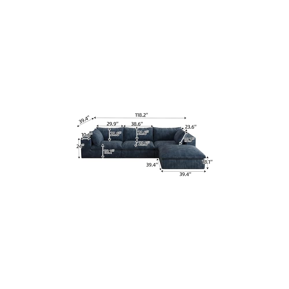 KEIKI 118.2" Oversized Cloud Sofa with Ottoman, Deep Seat Couch with 2 Pillows, DIY Combination Seat for Living Room, Bedroom,Conference Room,Apartment, Blue